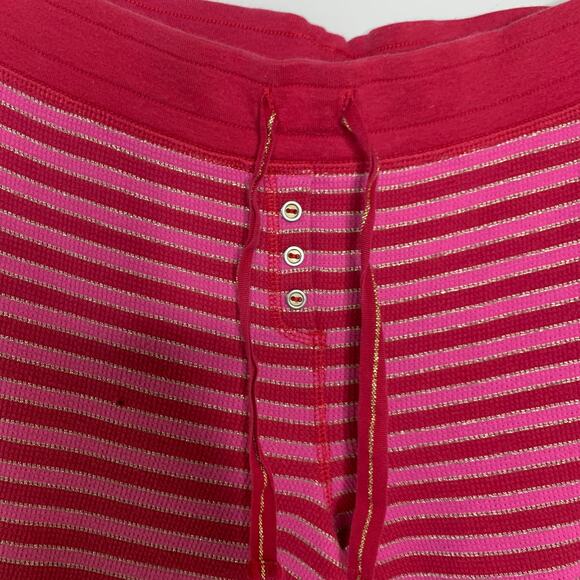 Victoria's Secret Thermal Sleep Pants Sz Large Pink Red Sparkle Stripes - Picture 6 of 8